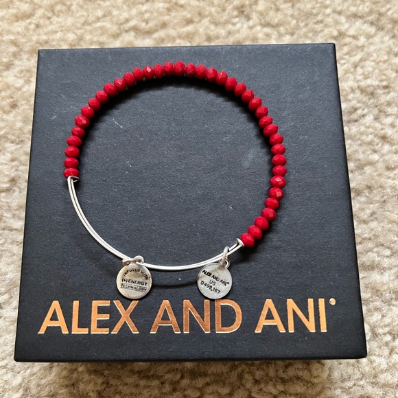 Alex and Ani Vibrant Red Beaded Bracelet with Silver Charms - Picture 2 of 2